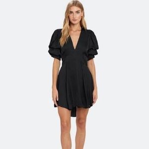 $995 Zadig & Voltaire Women's Black Royas Tiered Sleeve Satin Mini Dress Size M